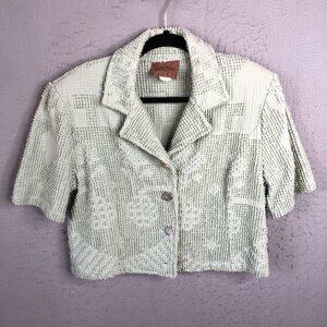 Vintage Painted Pony Jacket Womens Small Mint Green Chenille Artsy Granny Core